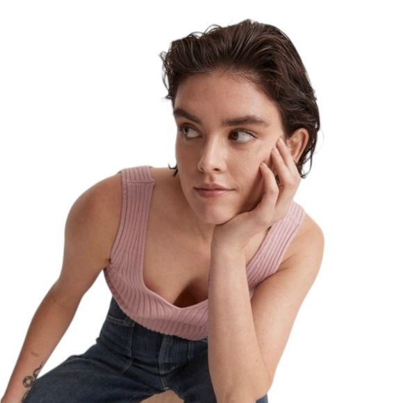 Madewell NWT V-neck Cropped Ribbed Sweater Tank sz S in Powder Pink - Picture 4 of 11